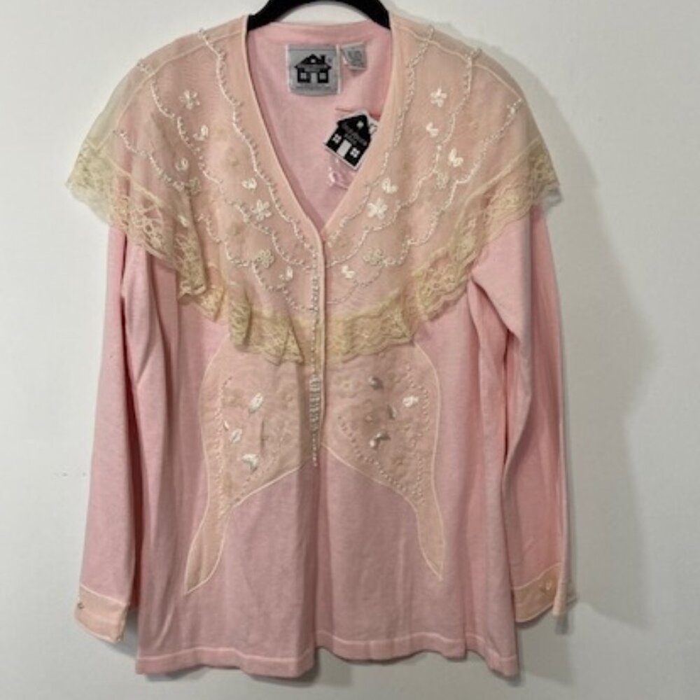 NWT Storybook Knits “Soft Fluttering” Sweater w/Tank, Size L – Beautiful Lace